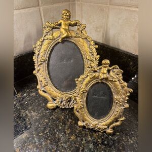 2 Ornate Gold Cherub Picture Frame Duo